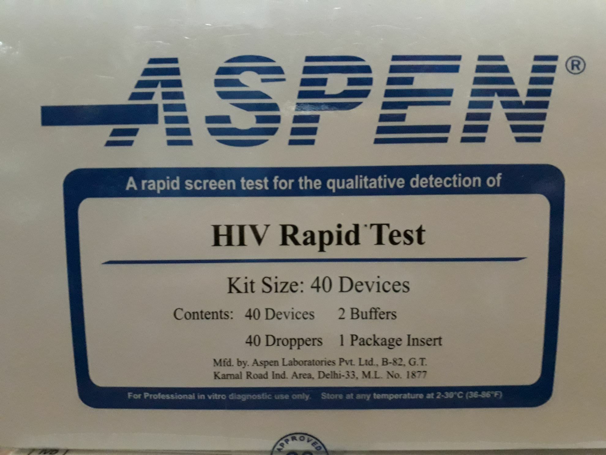 Aspen Hiv Rapid 40 Test Kit
