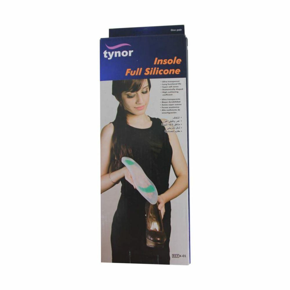 Tynor Orthopaedic Insole Full Length Silicon Cushion Heel Pad Heel Support (M, TRANSPARENT)