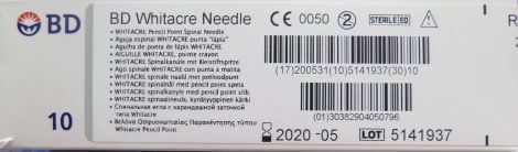 BD Spinal Needle whitecre 10nos
